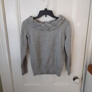 Gray Braided Neckline Sweater